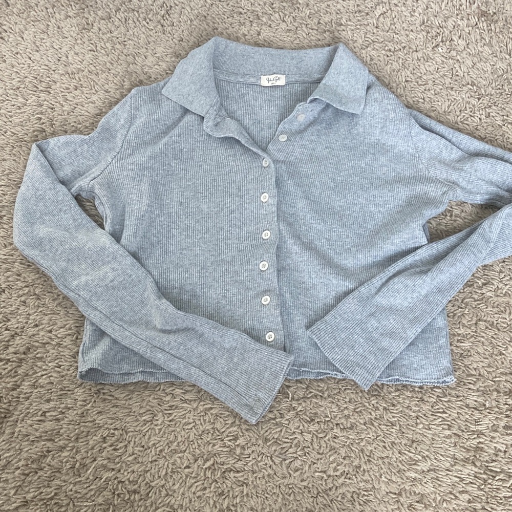 John Galt Light Gray Button-Up CroppedCardigan